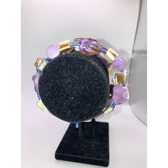 Purple South Seas Baroque Pearls Beaded Memory Wire Bracelet! - Picture 3 of 12